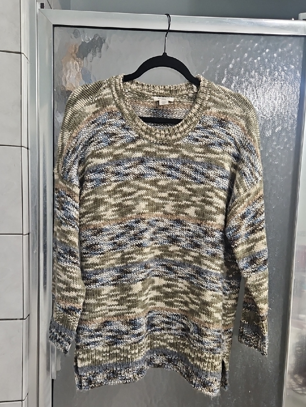 Westbound Olive, Light Blue & Cream Marled Sweater